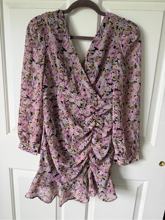 Dresses & Skirts - Lilac Floral Ruched Wrap Mini Dress - Women's